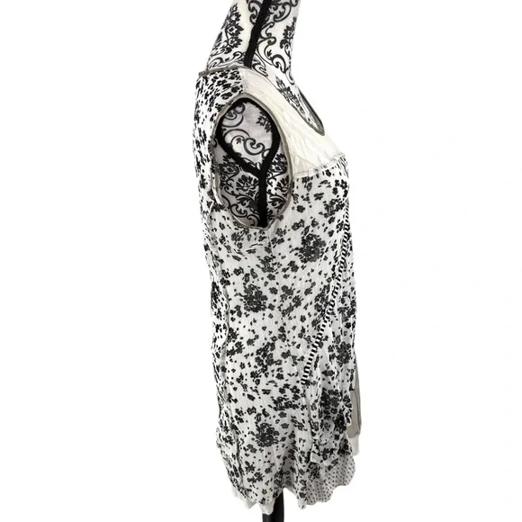 Fleur de Lis Layered Mixed-Print Boho Art Tunic Dress Floral & Polka Dot - Picture 9 of 11